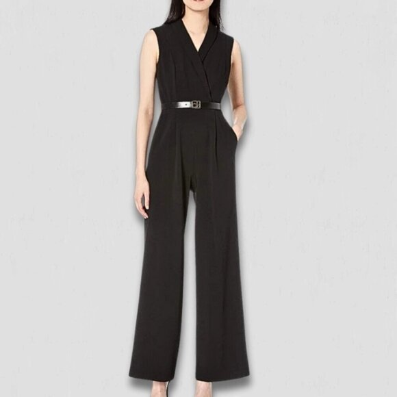 Sincerly Jules Pants - Sincerely Jules Black Jumpsuit Wide Leg Wrap Sleeveless Medium